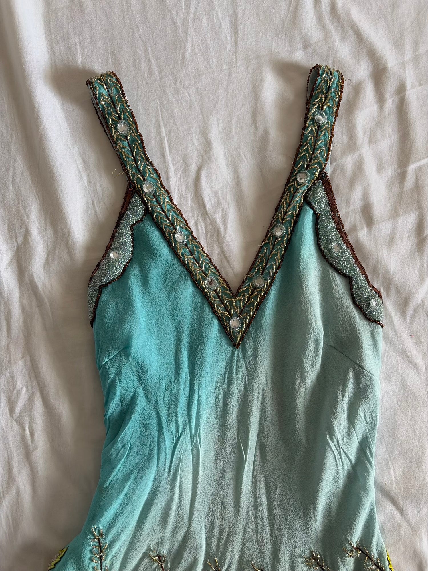 Vintage Y2K Aftershock Silk Ombre Turquoise Sequin and Beaded Top