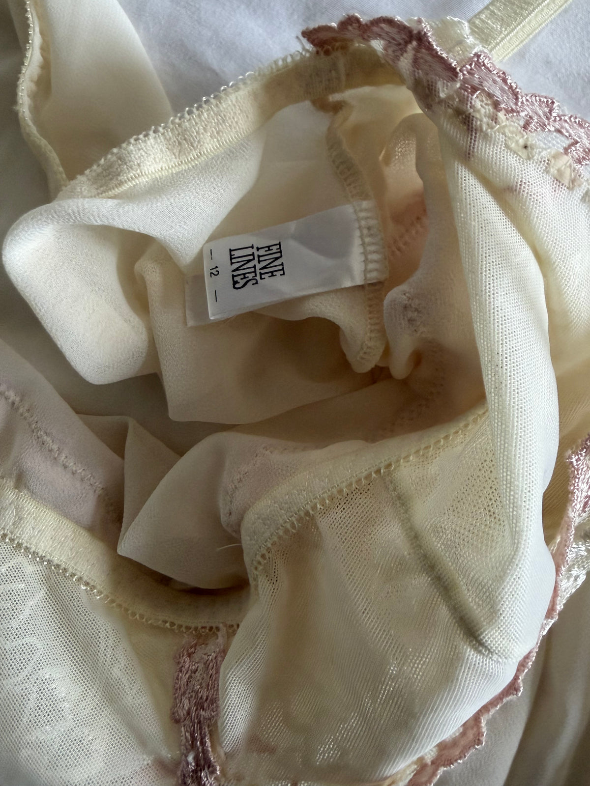 Vintage 1990s Beige Slip with Rose Pink Embroidery
