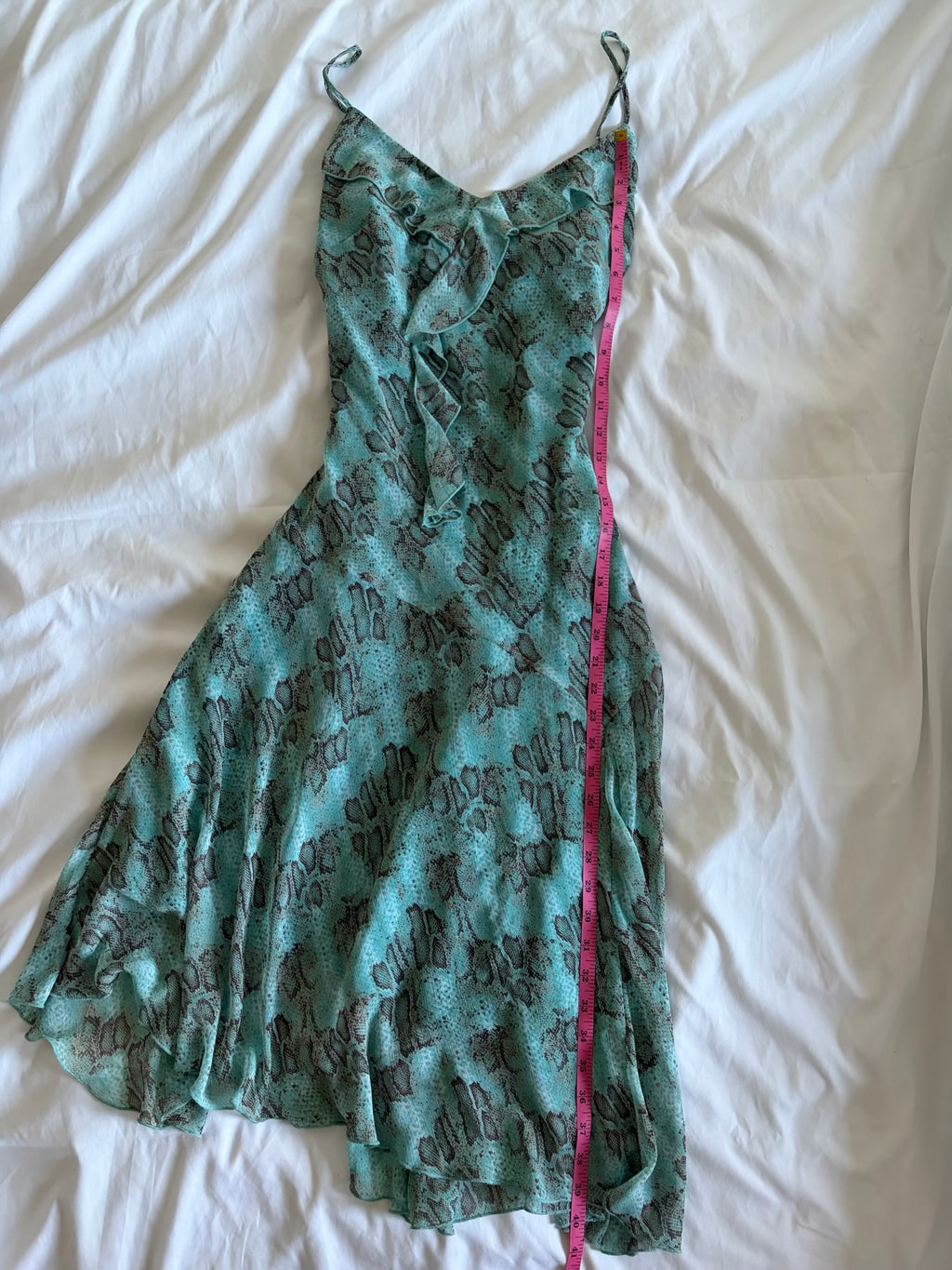 Vintage blue snake print midi fairy dress with floaty fairy hem