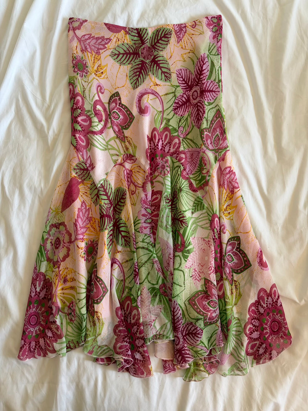 Vintage Y2K floral green and pink mermaid hem midi skirt