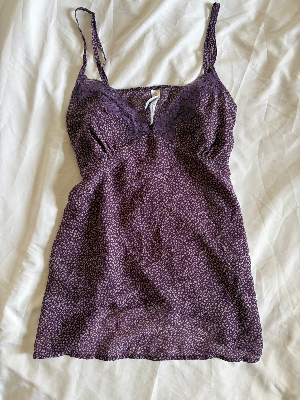 Vintage 1990s Purple Leopard Print Cami with Lace Detail on the Cups