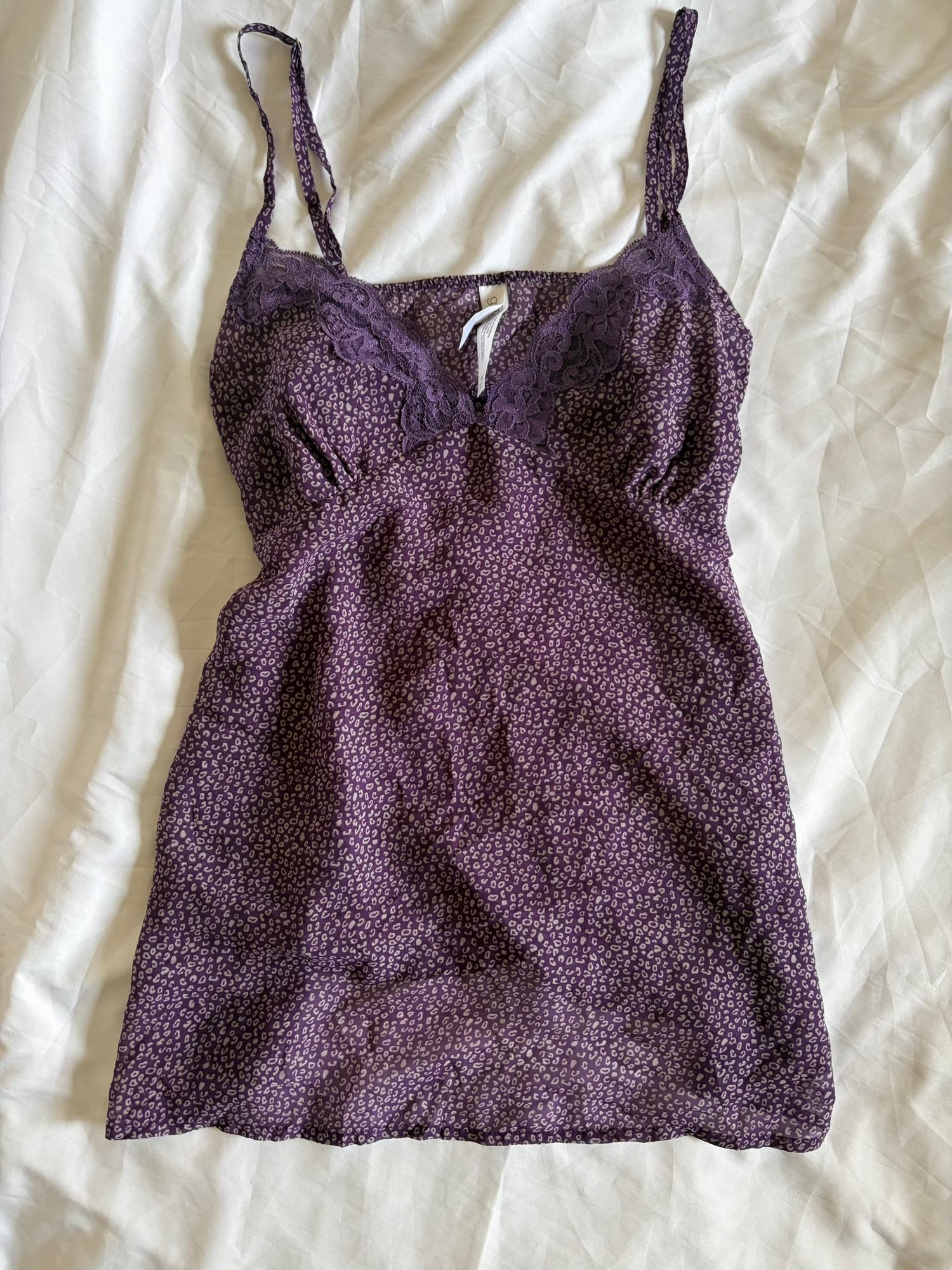 Vintage 1990s Purple Leopard Print Cami with Lace Detail on the Cups