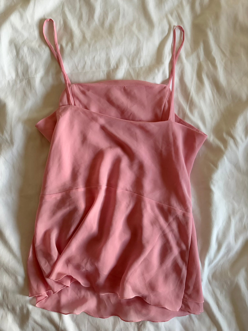 Vintage Y2K Italian baby pink cami with ruffle hem and floral applique detail