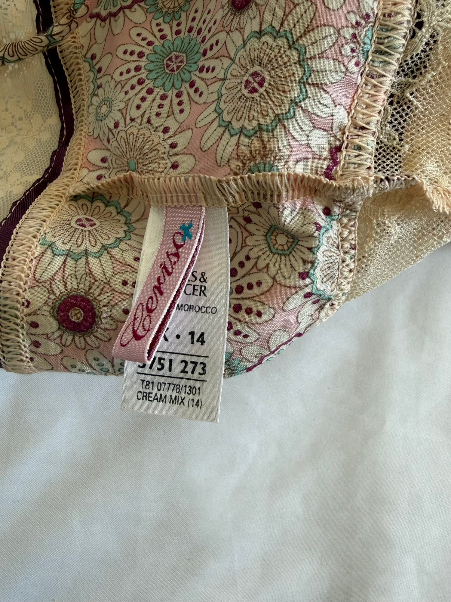 Vintage Y2K Beige Coquette Lace and Floral Cami with Purple Detailing
