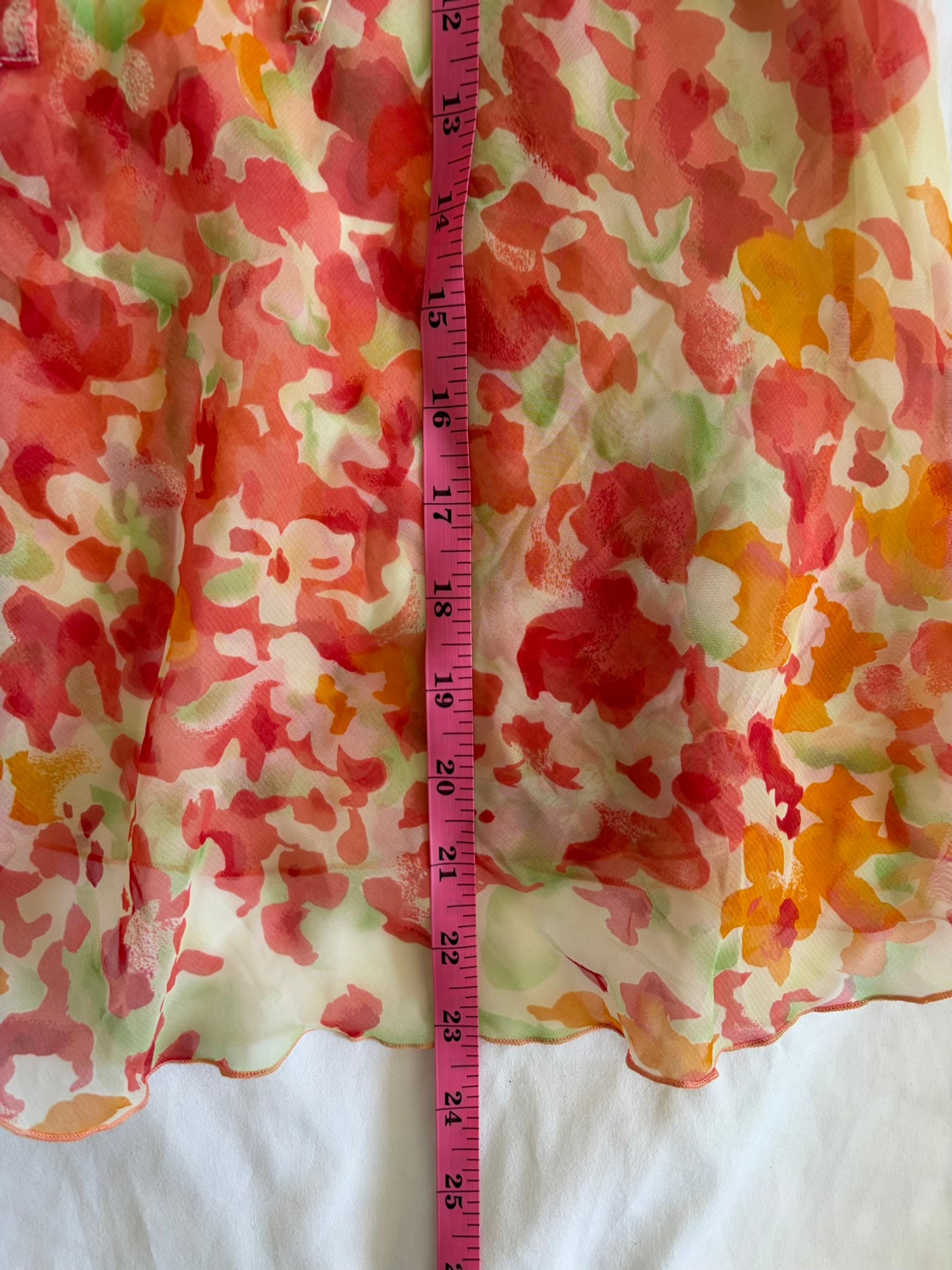 Vintage 1990s orange romantic floral floaty sheer ultra mini dress