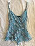 Vintage 1990s Blue Pinstripe Cami with Ruffle Detail