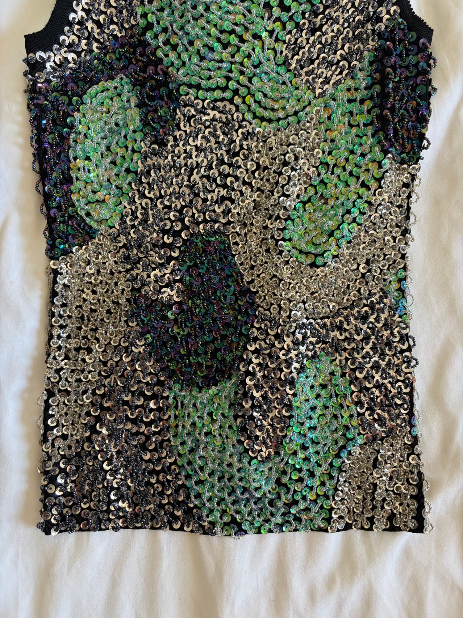 Vintage Y2K heavily embellished tank with contrast seafoam green sequin and beads