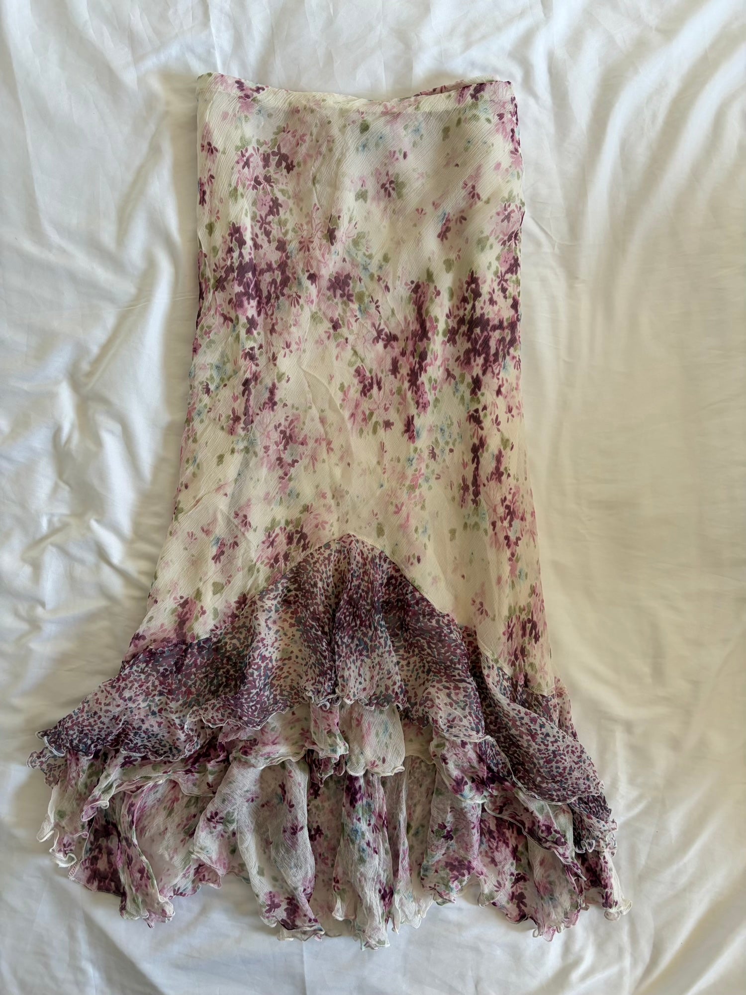 Vintage 1990s Silk Floral Midi Skirt with Mermaid Hem