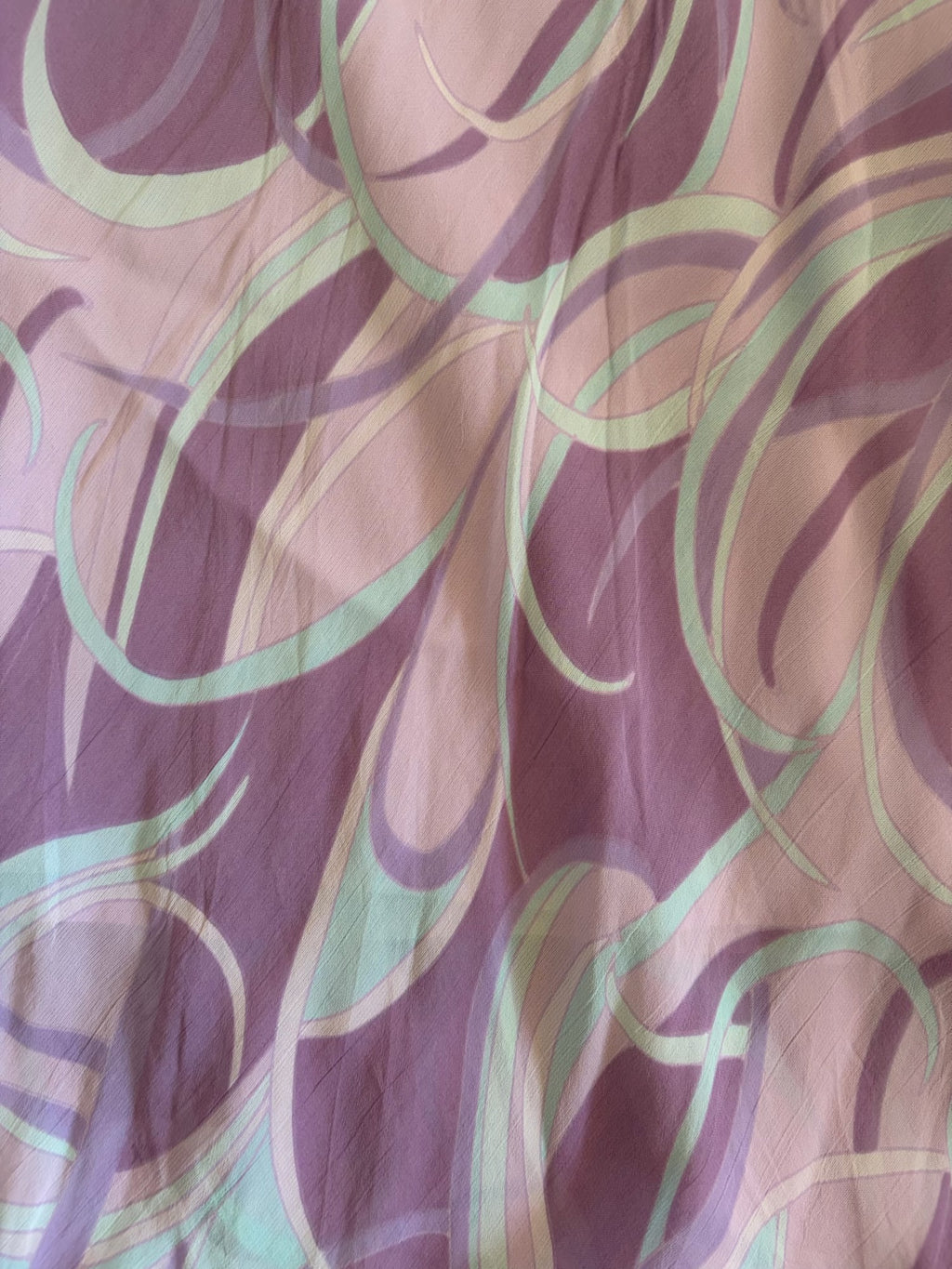 Vintage Y2K Lilac and Pastel Blue Swirl Midi Skirt with Ribbon Hem