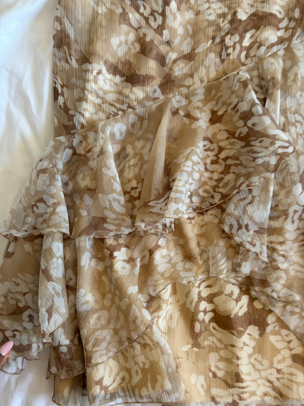 Vintage 1990s archival style champagne and brown ruffle asymmetrical hem fairy skirt