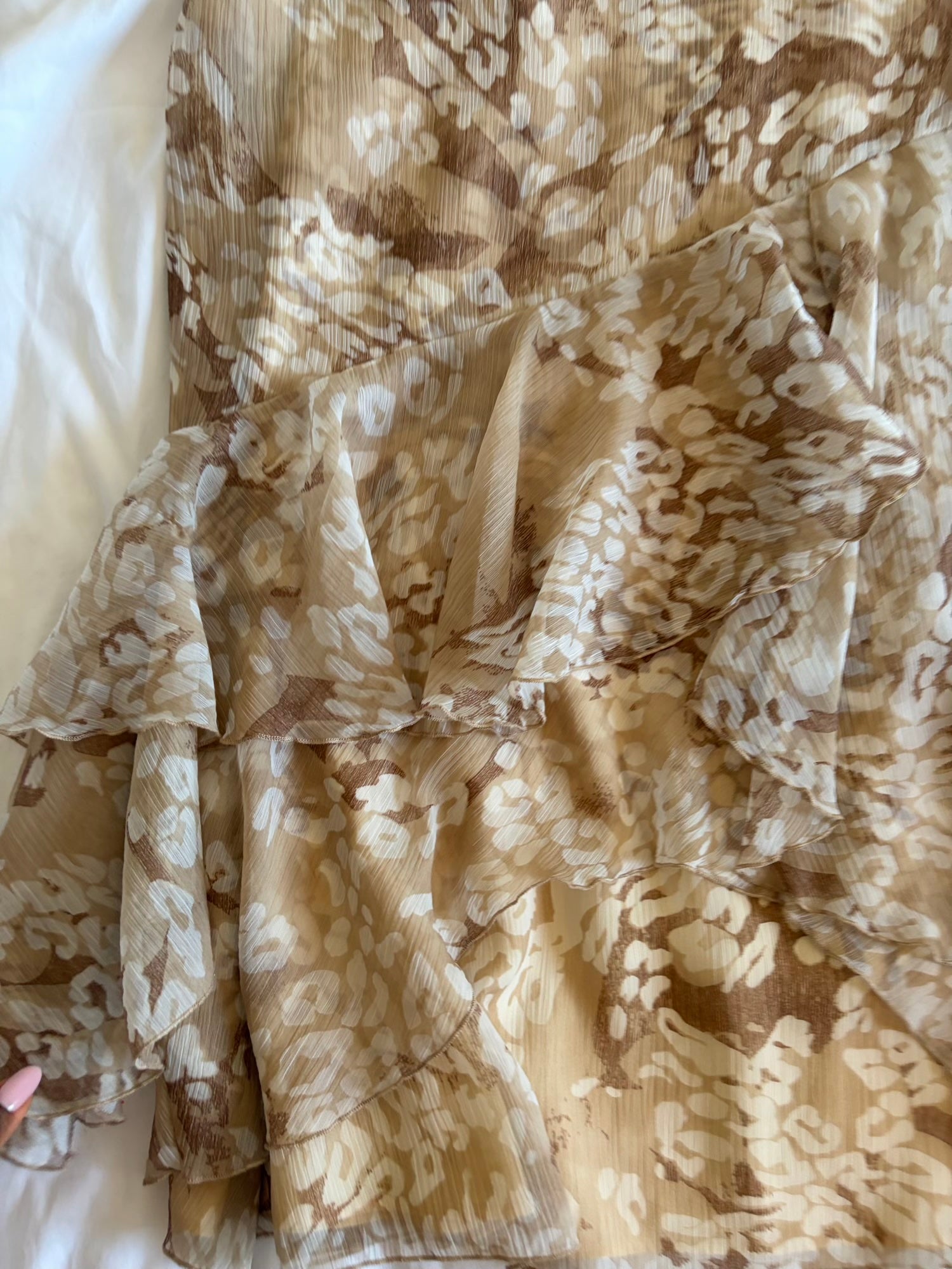 Vintage 1990s archival style champagne and brown ruffle asymmetrical hem fairy skirt