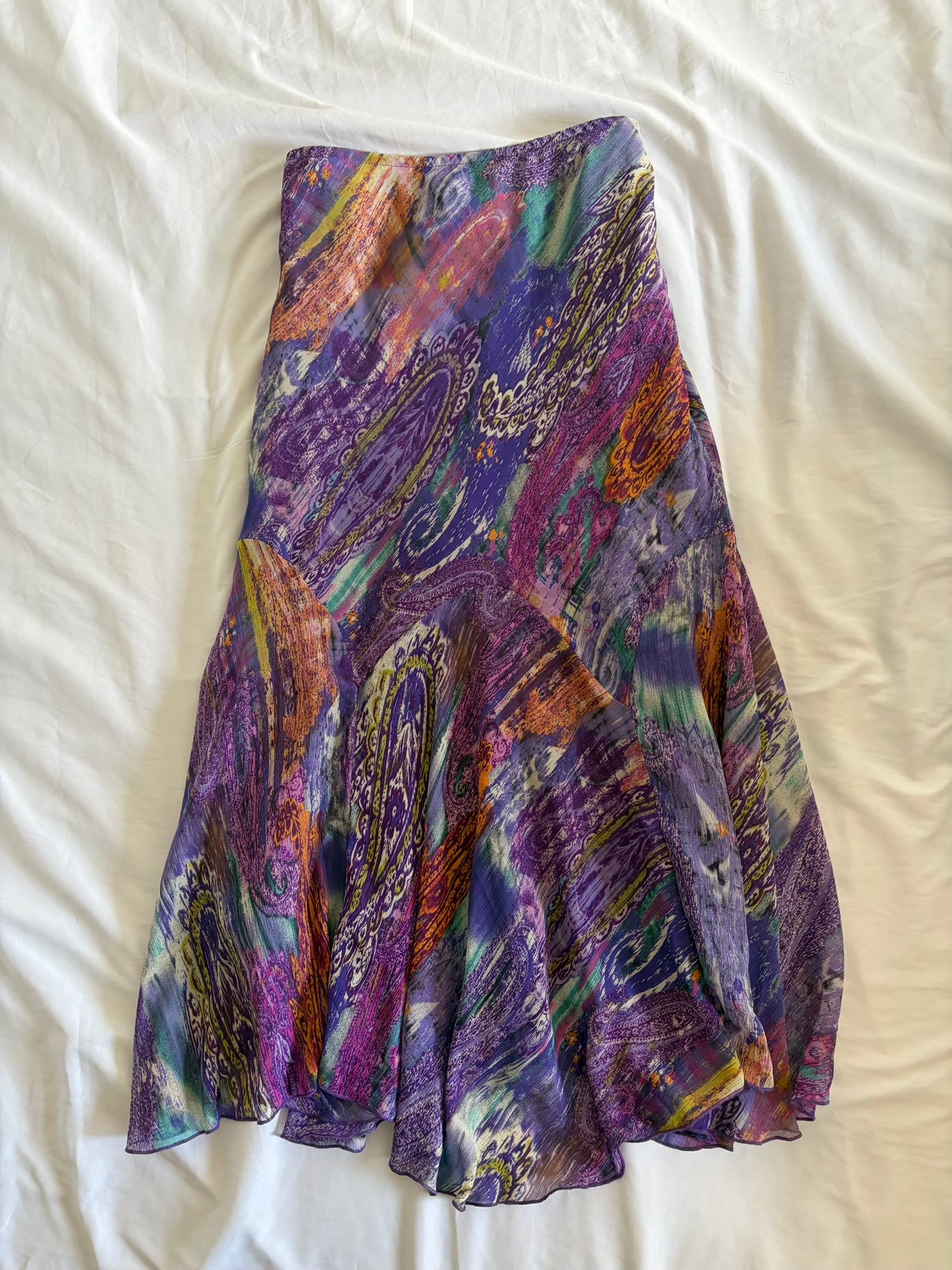 Vintage 1990s Purple Paisley Mermaid Hem Skirt