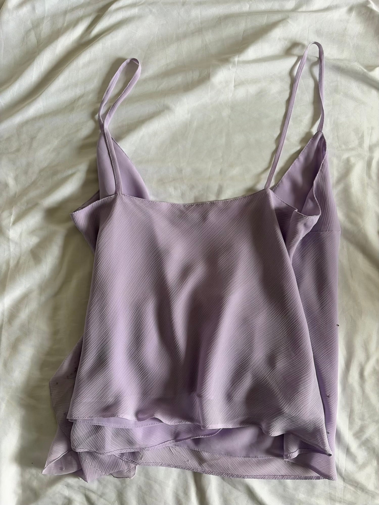 Vintage Y2K Lilac Cami with Side Ruching and Asymmetrical Hem