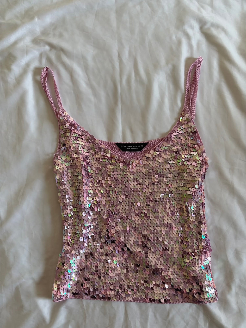 Vintage Y2K Pink Iridescent Tricolour Crochet Sequin Cami