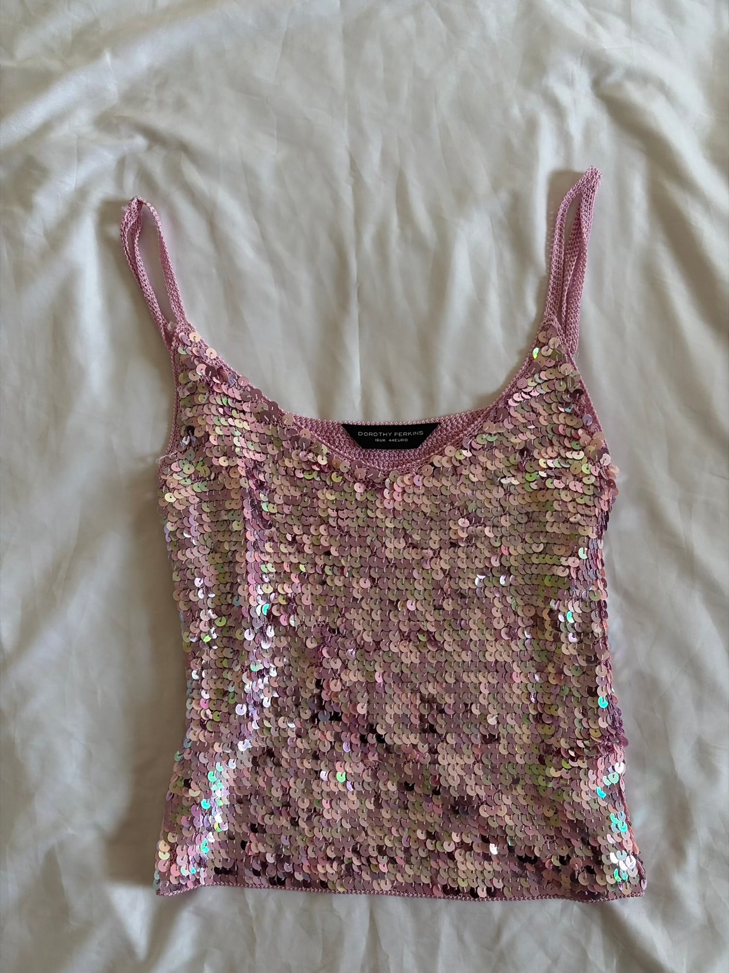 Vintage Y2K Pink Iridescent Tricolour Crochet Sequin Cami