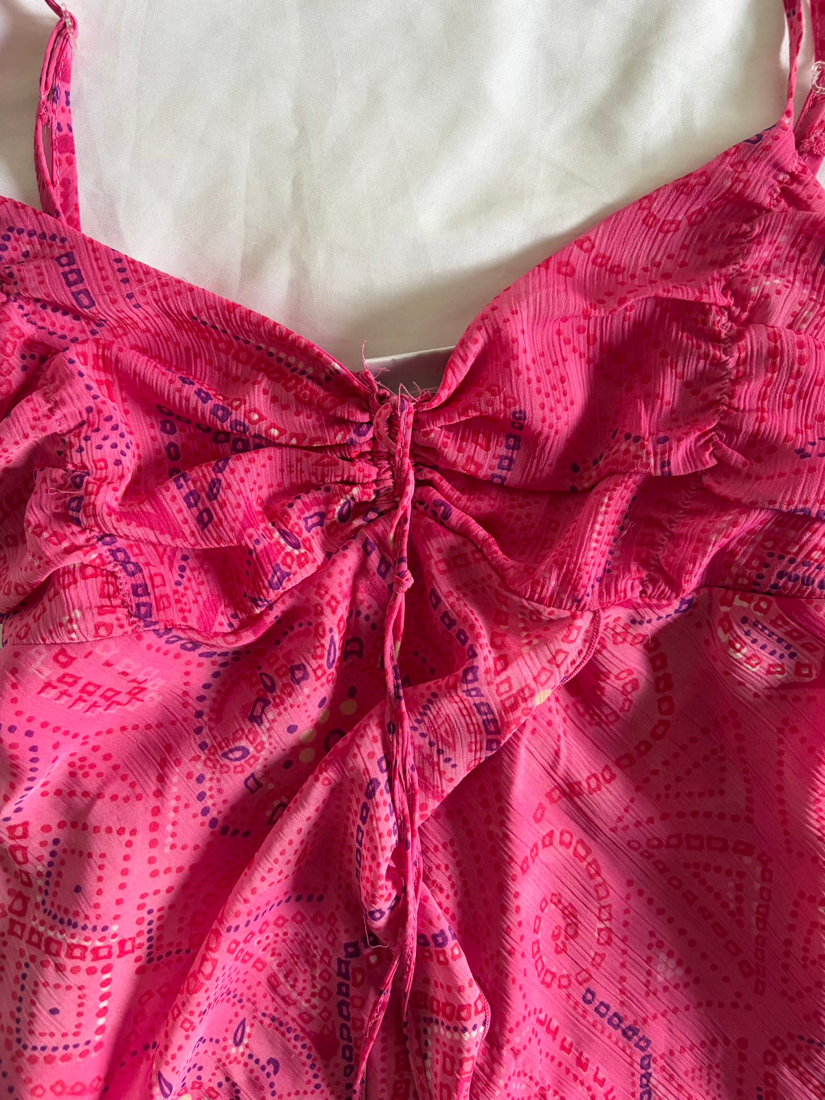 Vintage Y2K Pink Abstract Ruched Bust Cami with Beads