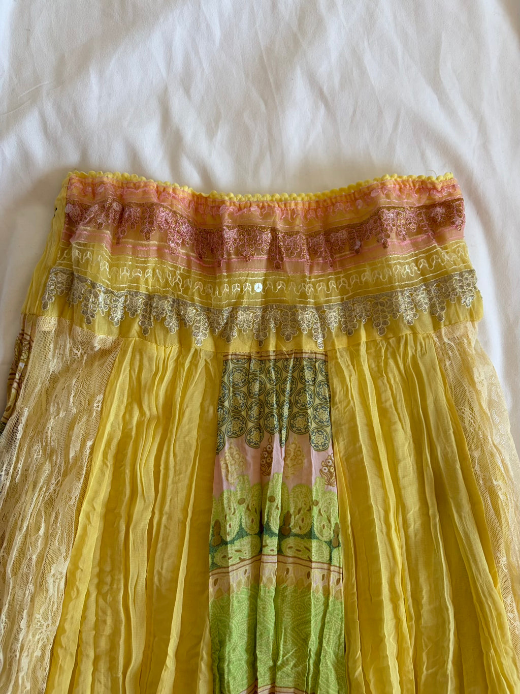 Vintage Y2K rare yellow fairy patchwork style midi skirt with sequins