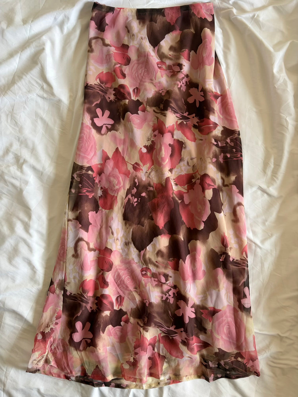 Vintage 1990s Brown and Pink Floral Maxi Fairy Skirt