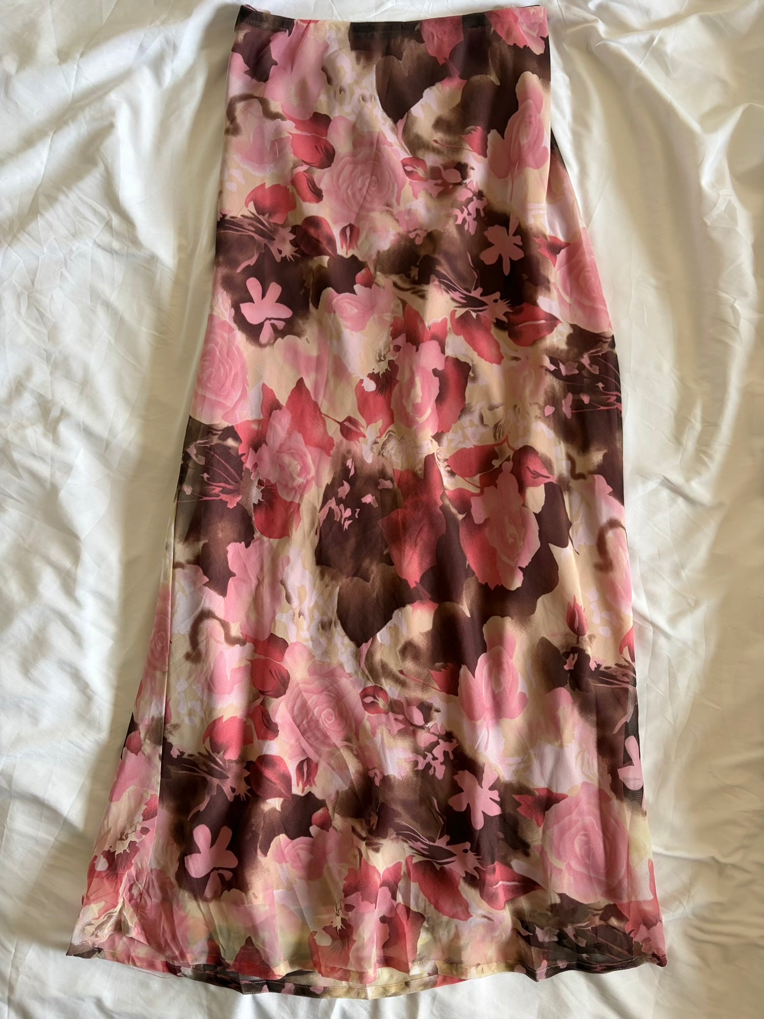 Vintage 1990s Brown and Pink Floral Maxi Fairy Skirt