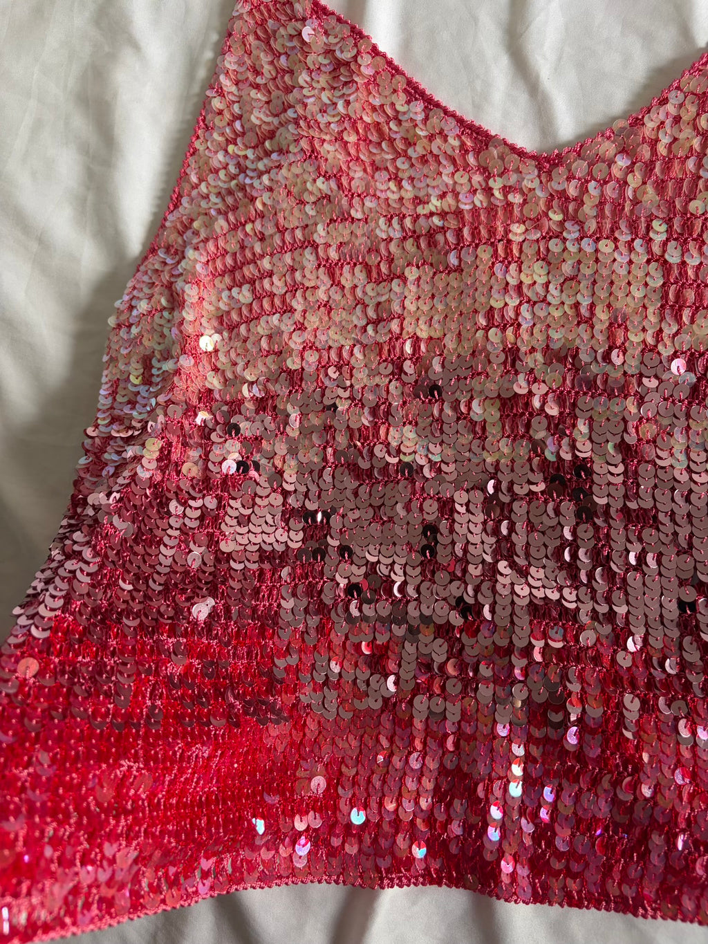 Vintage Pink Crochet Ombre Sequin Cami