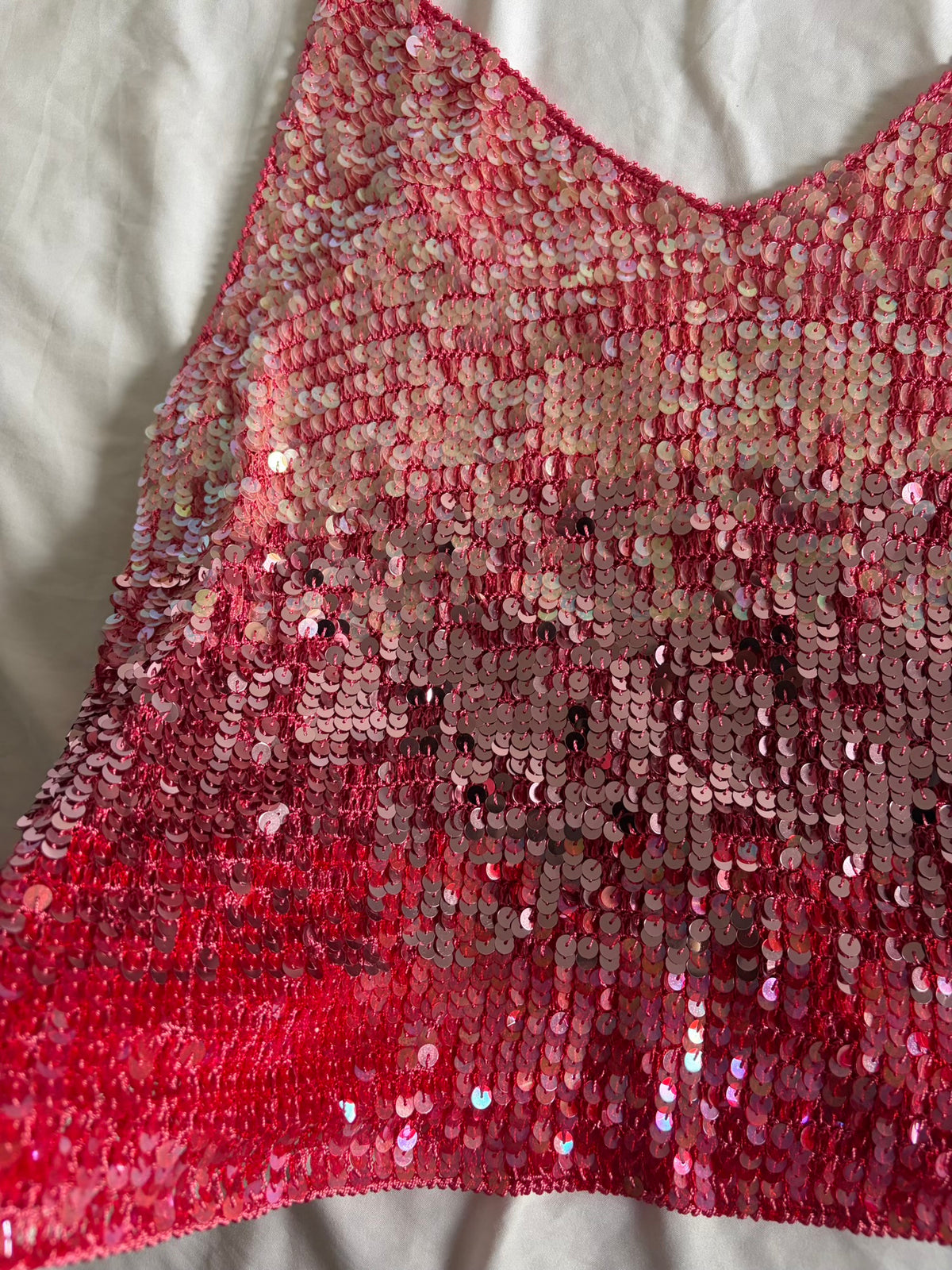 Vintage Pink Crochet Ombre Sequin Cami