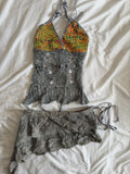 Handmade Grey Crochet Backless Halter and Ultra Mini Skirt Set