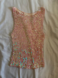 Vintage Y2K Baby Pink Boatneck Crochet Sequin Top