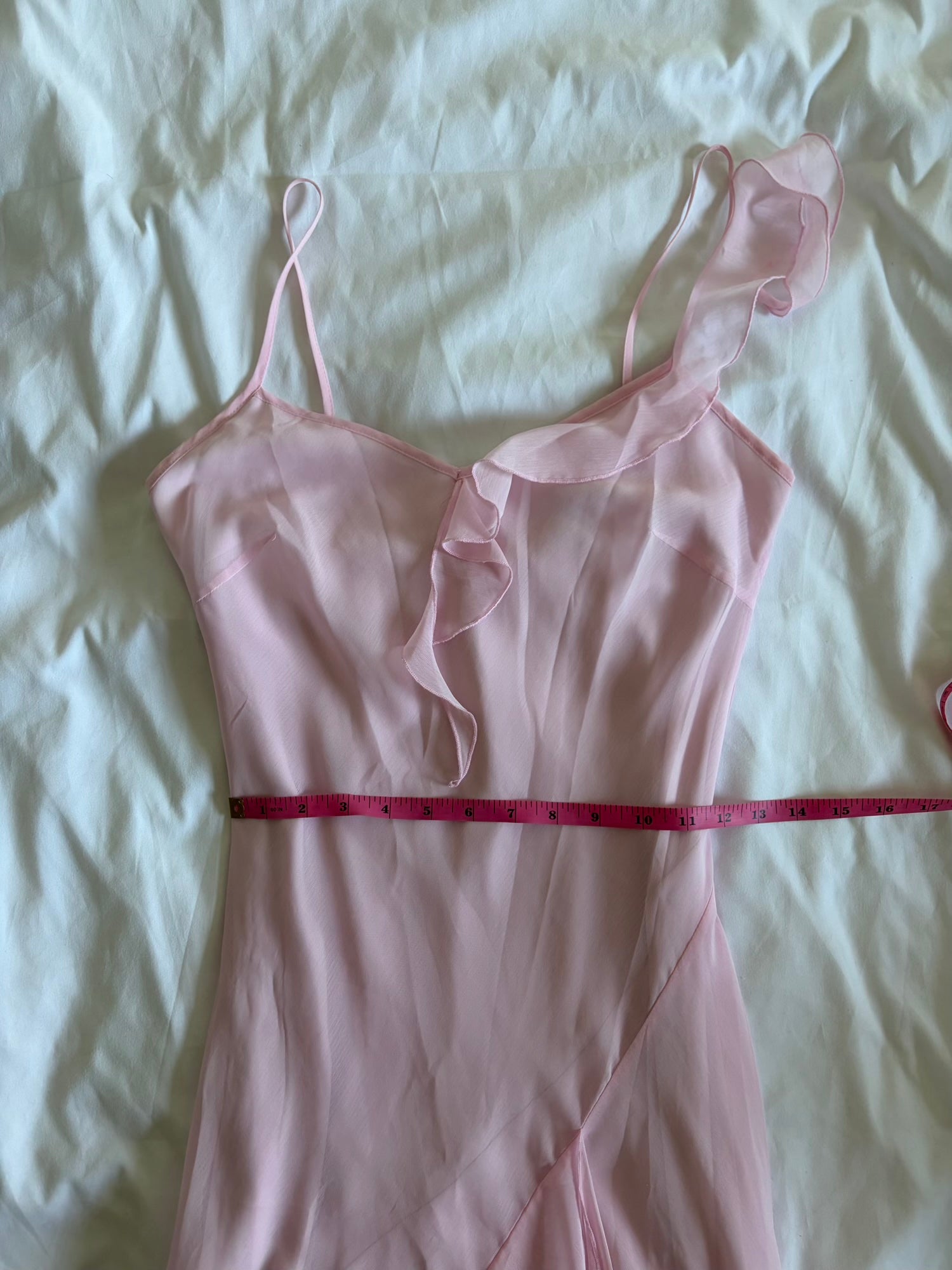 Vintage Y2K baby pink asymmetrical hem fairy dress with ruffle detail