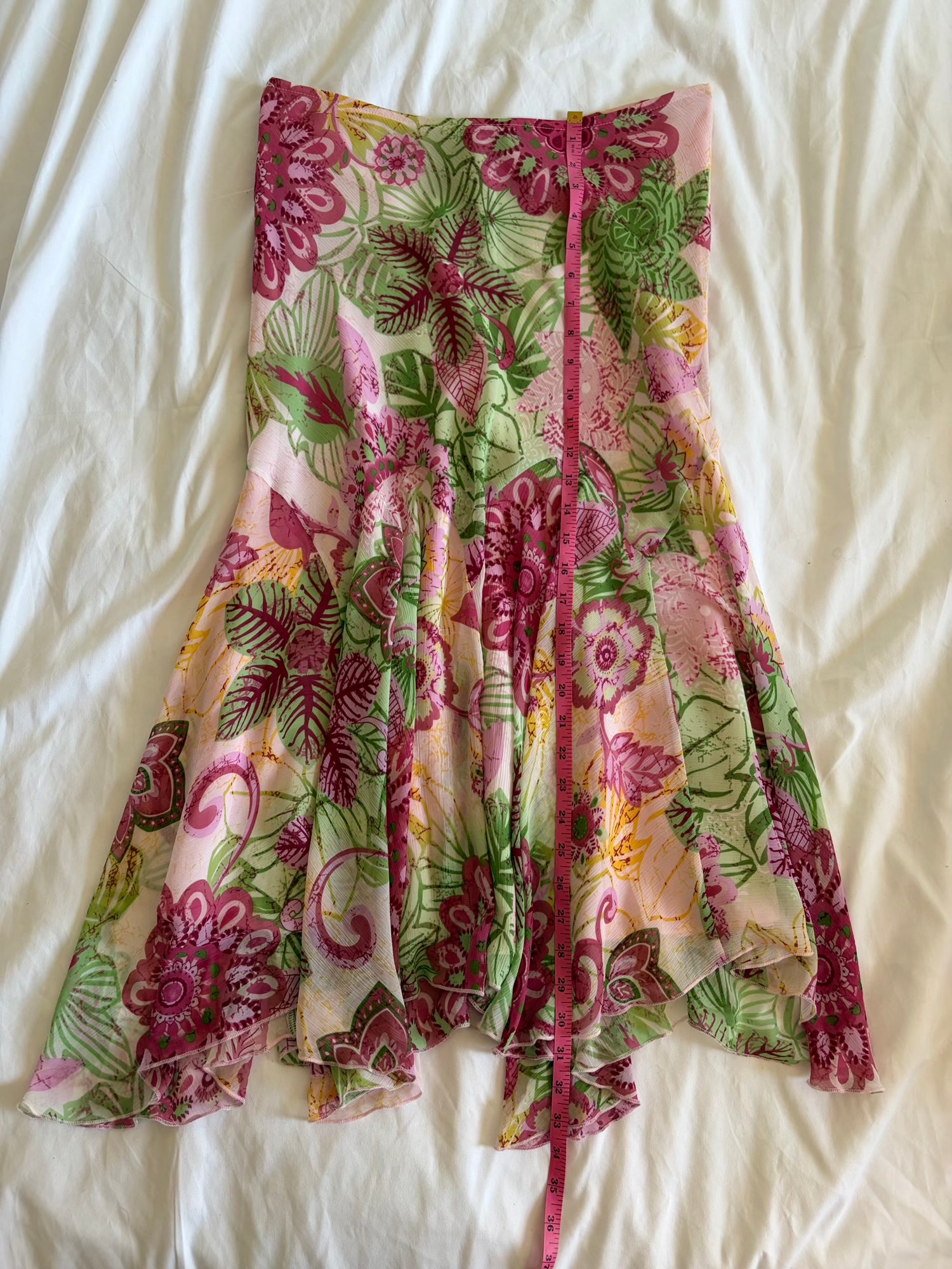 Vintage Y2K floral green and pink mermaid hem midi skirt