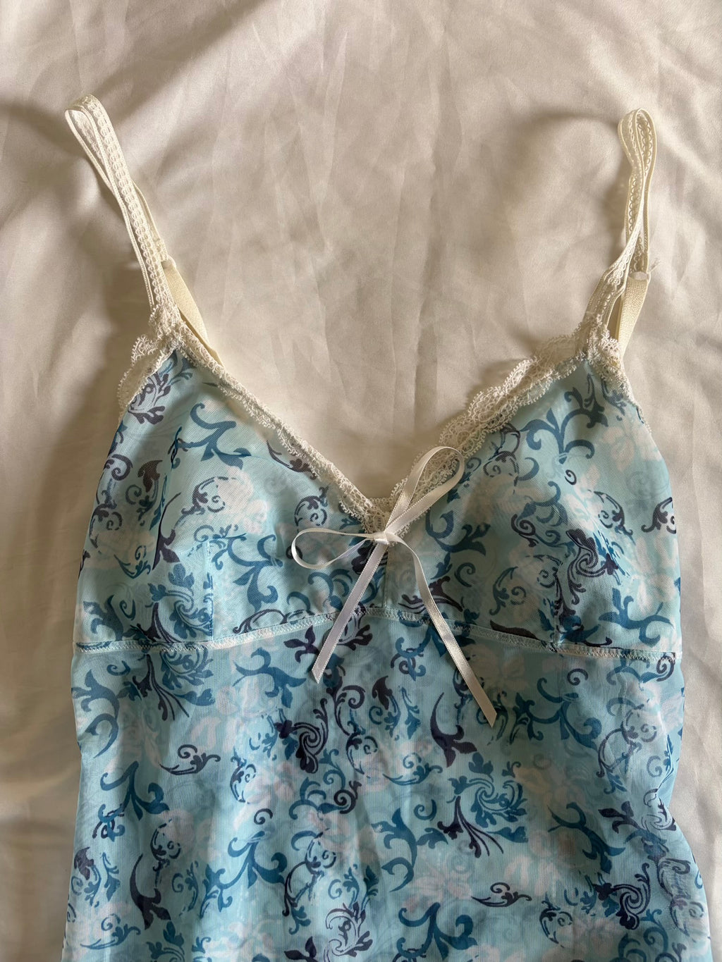Vintage Y2K Blue Floral Micromesh Graphic Cami