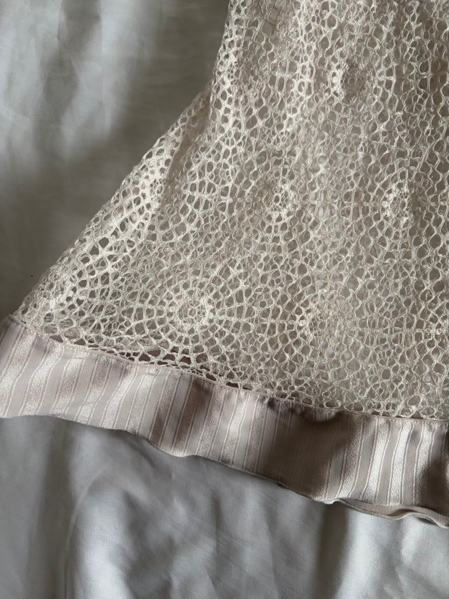 Vintage 1990s Crochet Mesh Babydoll Mini with Pinstripe Detail