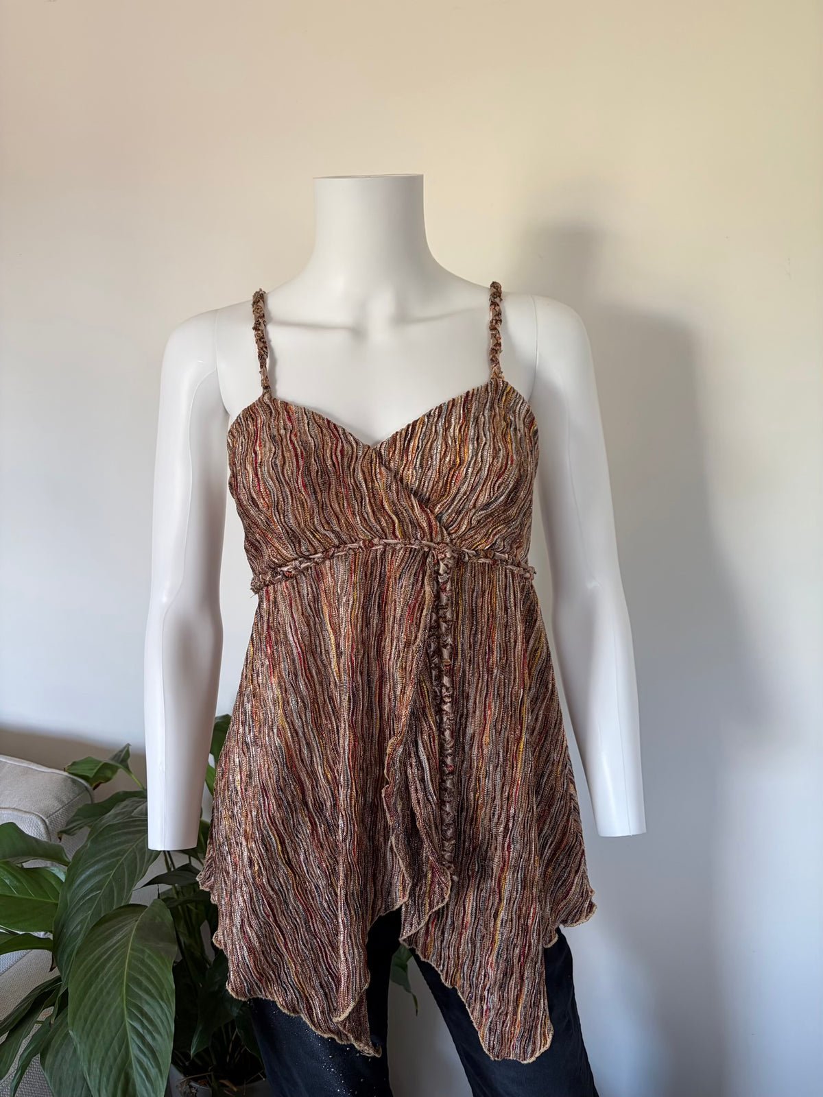 Vintage 2000s Handkerchief Hem Autumnal Cami with Braided Straps