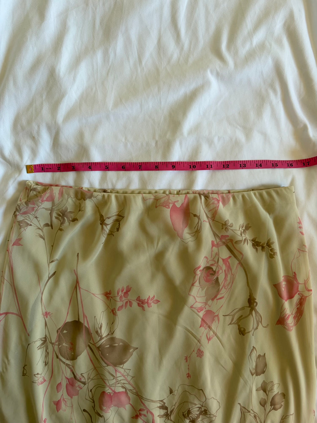 Vintage Y2K double ruffle hem midi skirt with pastel pink floral detail