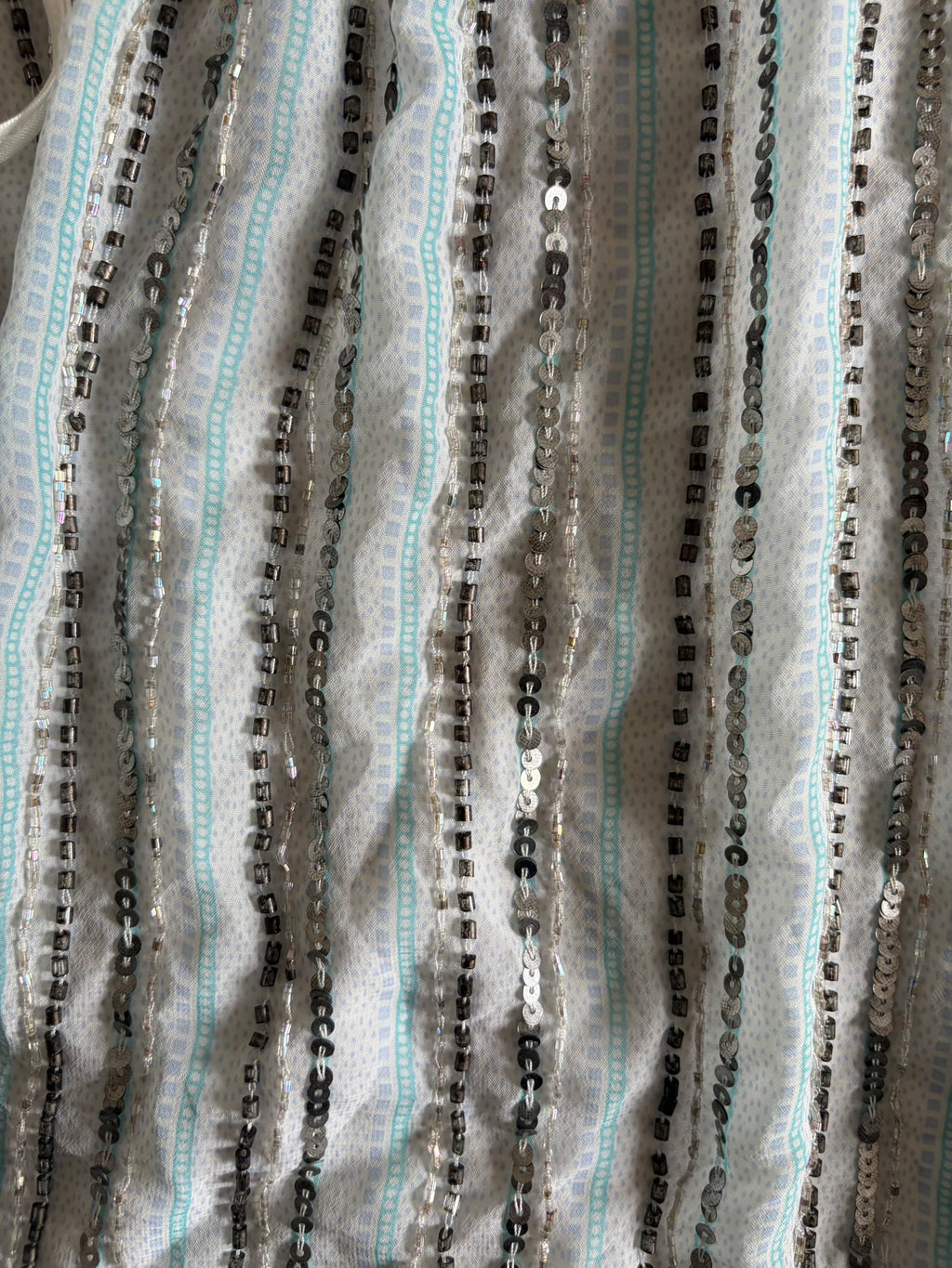 Handmade Backless Blue Cami with Gun Metal Grey and Iridescent Beads and Sequins