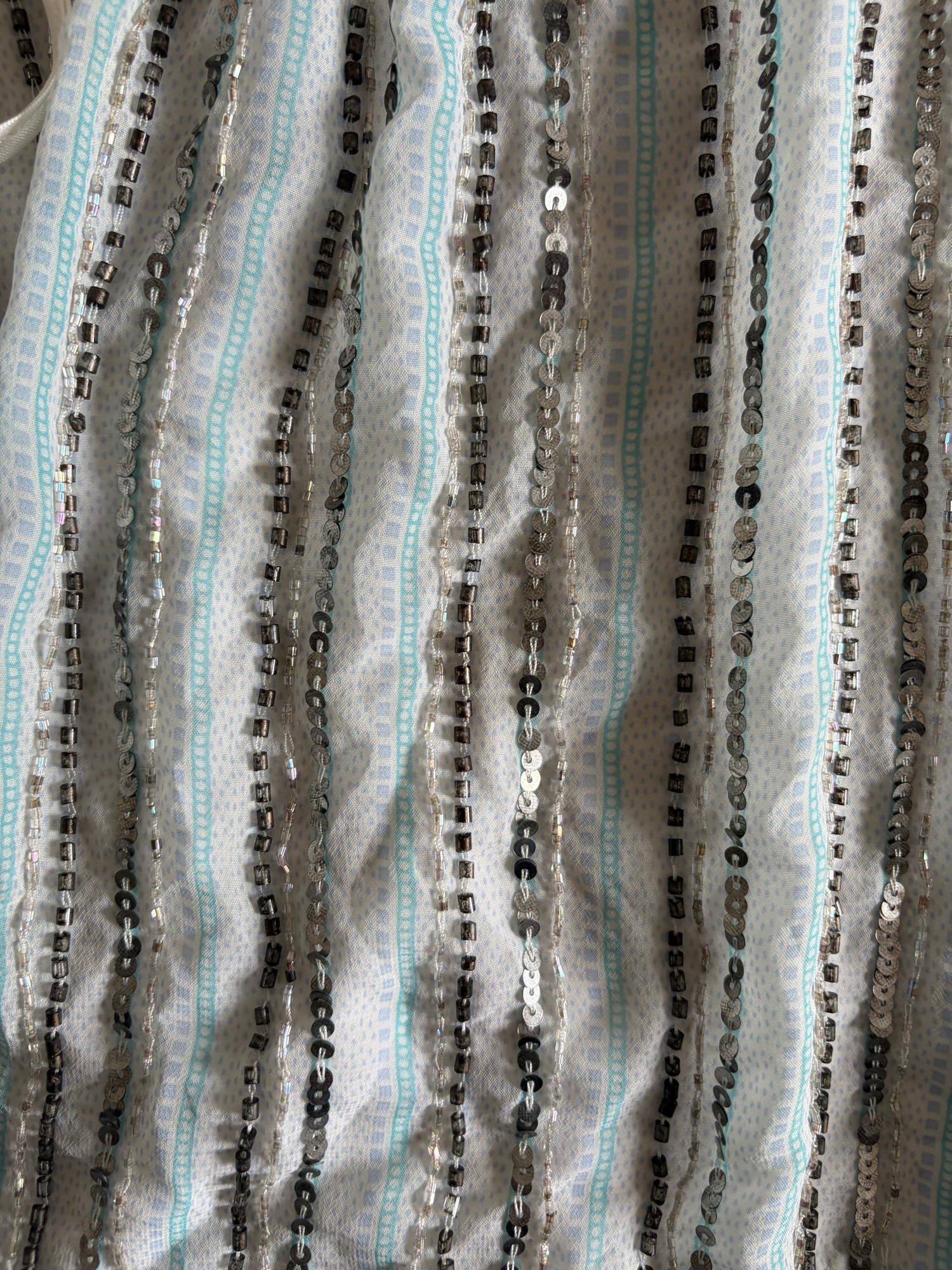 Handmade Backless Blue Cami with Gun Metal Grey and Iridescent Beads and Sequins