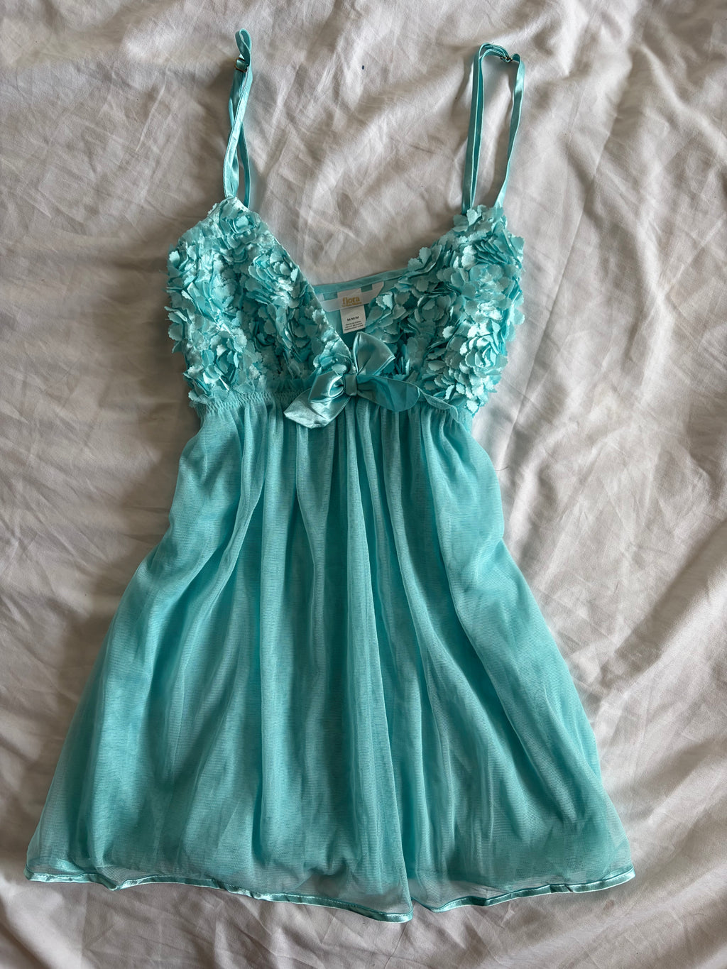 Vintage 2000s Aqua Blue Babydoll with Textured Cups
