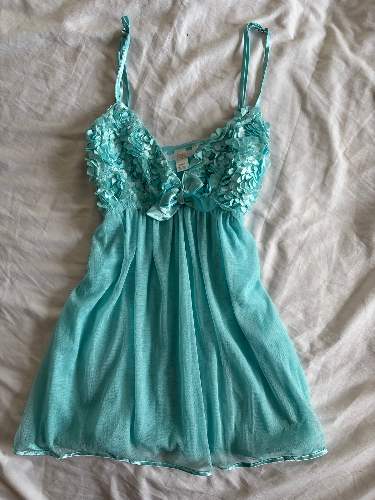 Vintage 2000s Aqua Blue Babydoll with Textured Cups