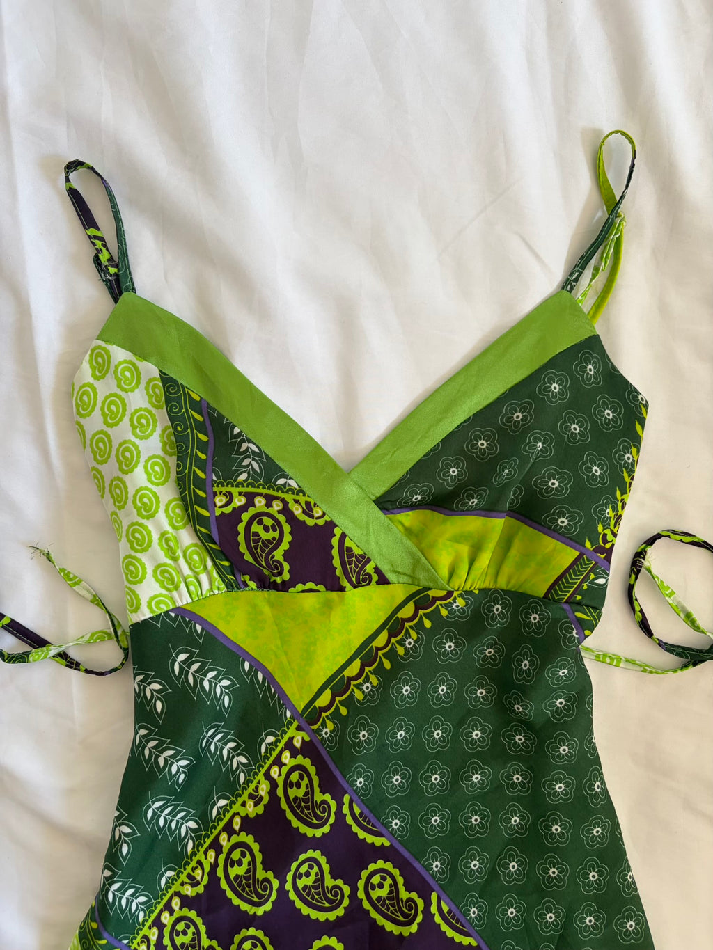 Vintage Y2K Green Paisley Tie Back Italian Cami