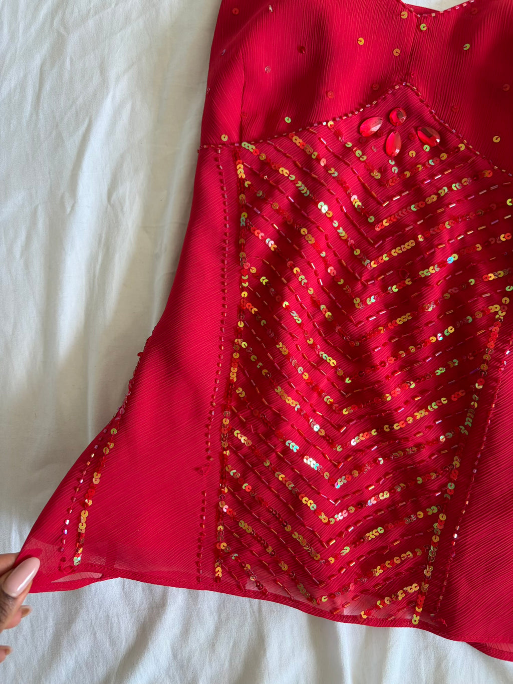 Vintage Y2K Sequin and Beaded Red Floaty Cami