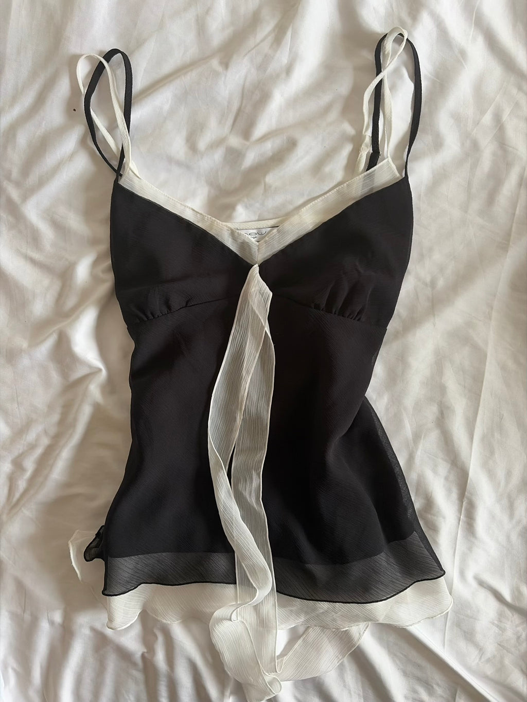 Vintage Y2K Grungy Black and White Tie Bust Cami with Double Straps
