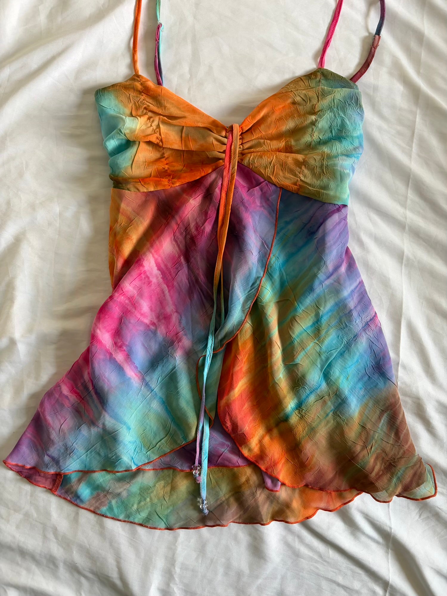 Vintage Y2K Neon Tie Dye Ruched Bust Cami