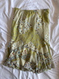 Vintage 1990s Green Floral and Paisley Midi Skirt with Floaty Hem