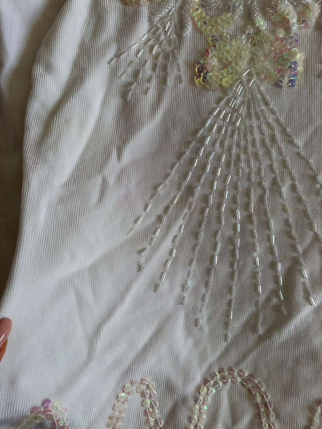 Vintage Y2K Cream Knit Halterneck Cami with Heavy Beading and Iridescent Sequins