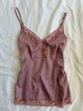 Vintage Y2K Dusty Rose Pink Lace and Iridescent Sequin Cami