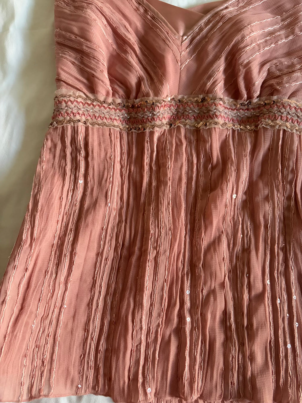 Vintage Y2K dusty pink cami with underbust sequin detail and sequins all over
