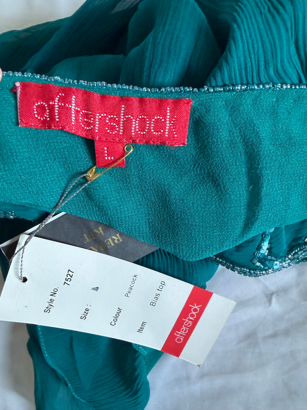 Vintage 2000s Aftershock Silk Teal Beaded Blouse