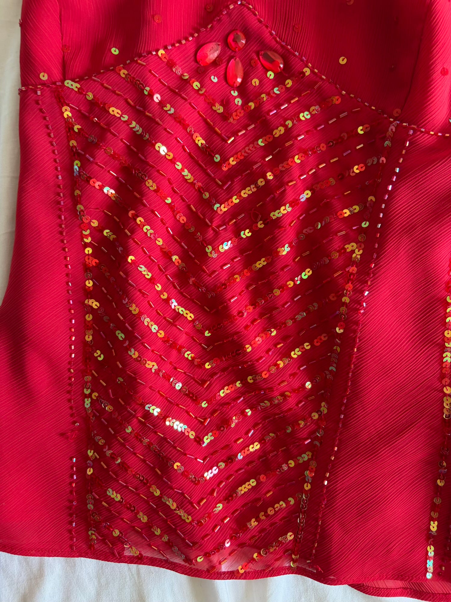 Vintage Y2K Sequin and Beaded Red Floaty Cami