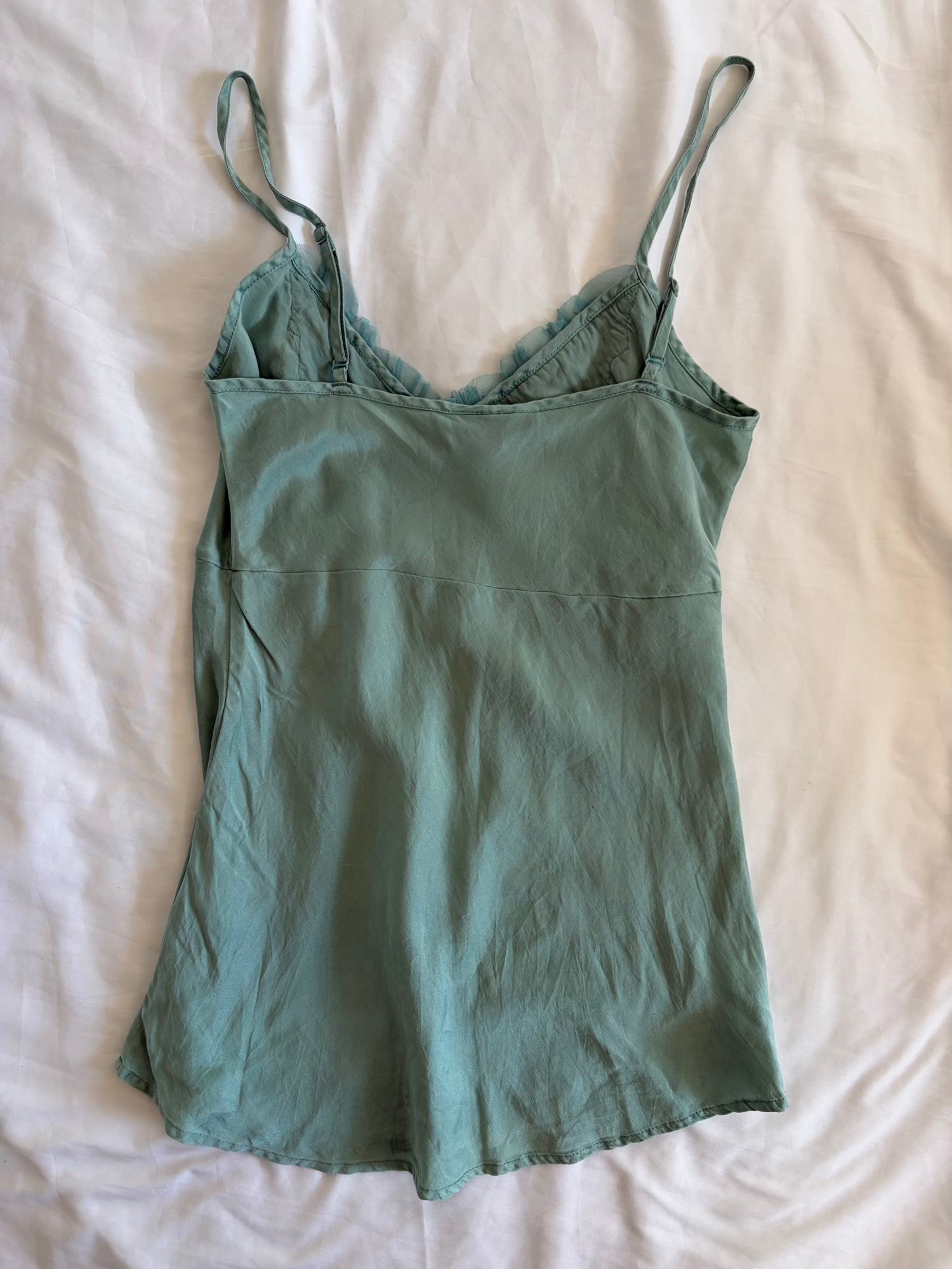 Vintage Y2K Muted Turquoise Cami with Applique and Lace