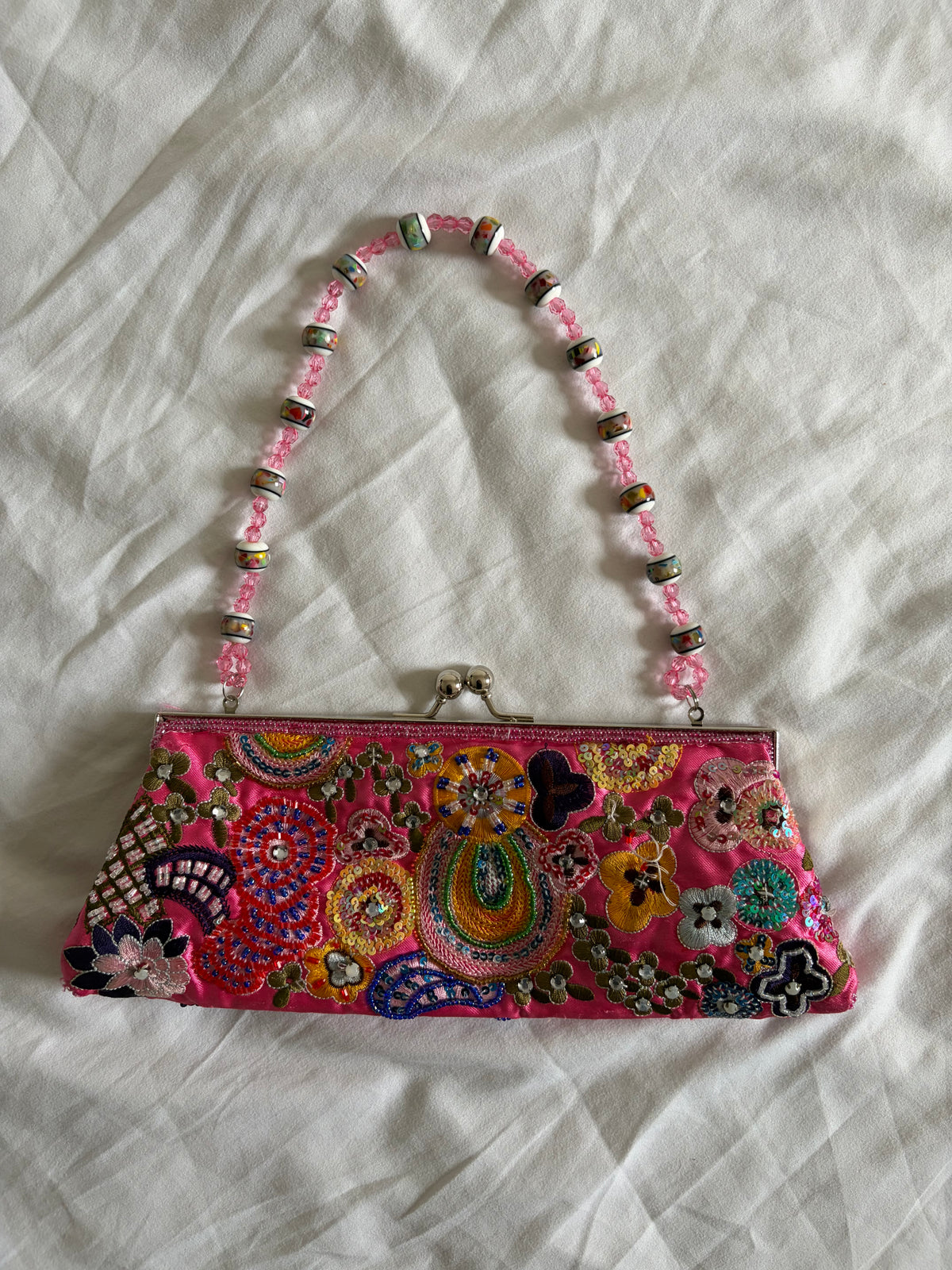 Vintage 2000s Pink Beaded Bag with Beaded Handle