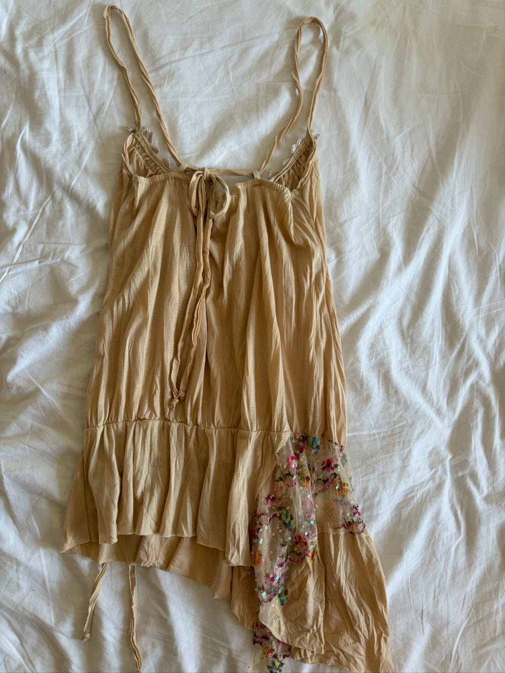 Vintage Y2K River Island asymmetrical hem fairy cami with contrast lace and sequins